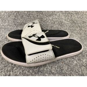 Under Armour Slides Women’s Size 7 White Black Comfort Sandals Shoes 4D Foam